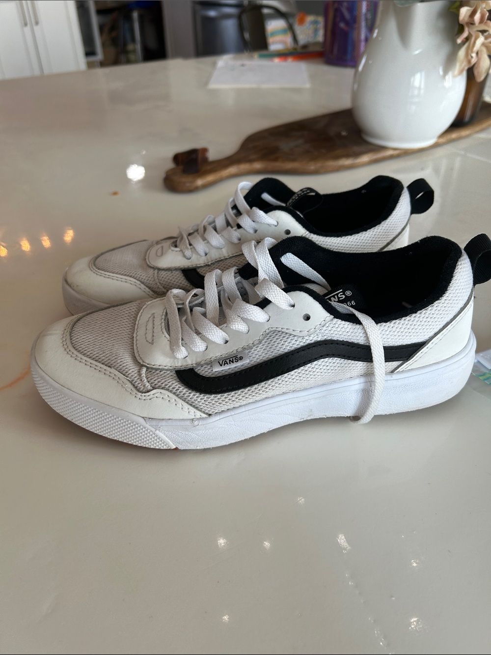 Vans Kids White and Black Skate Sneakers